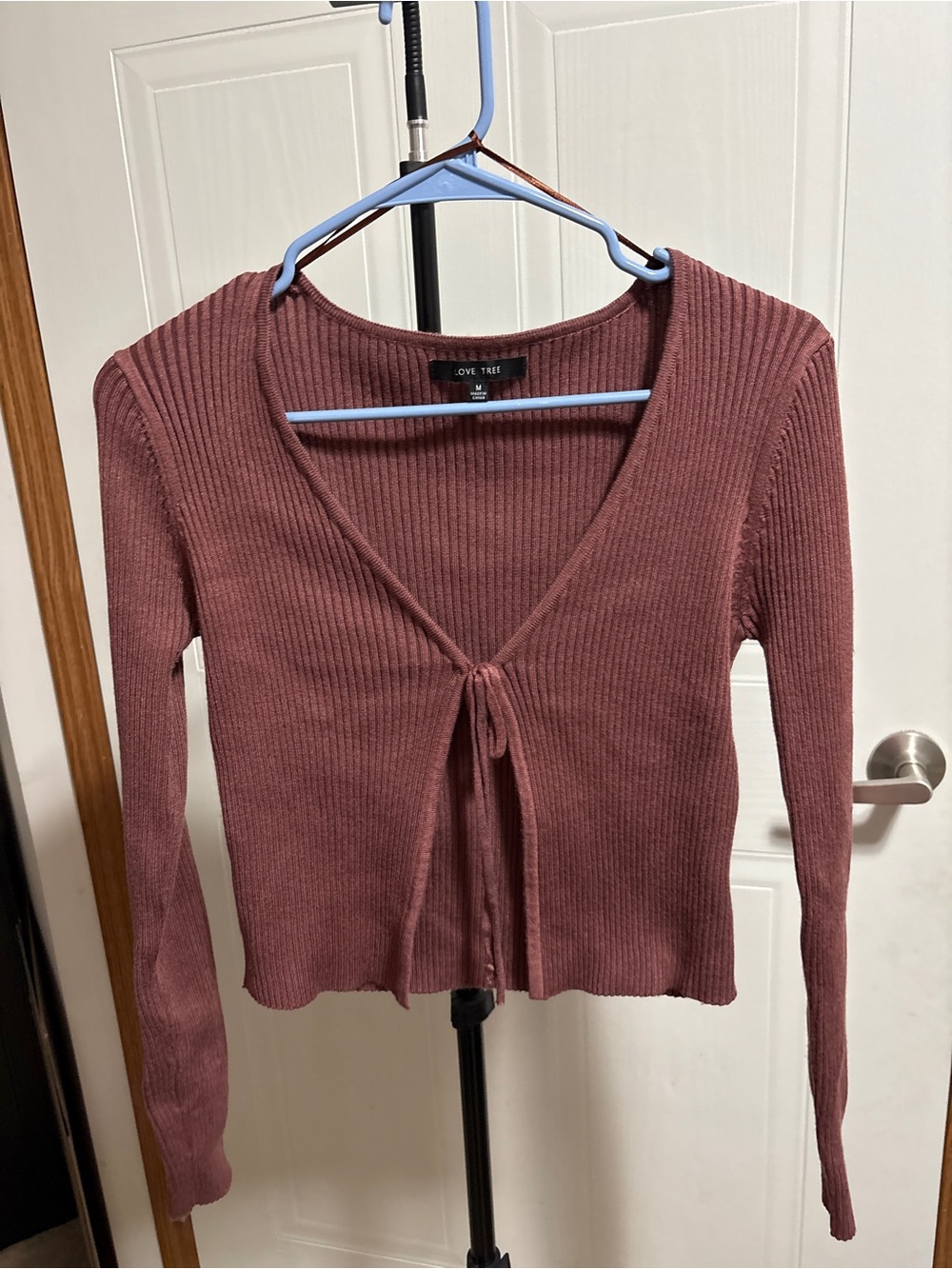 Love Tree Dusty Rose Ribbed Tie-Front Crop Top